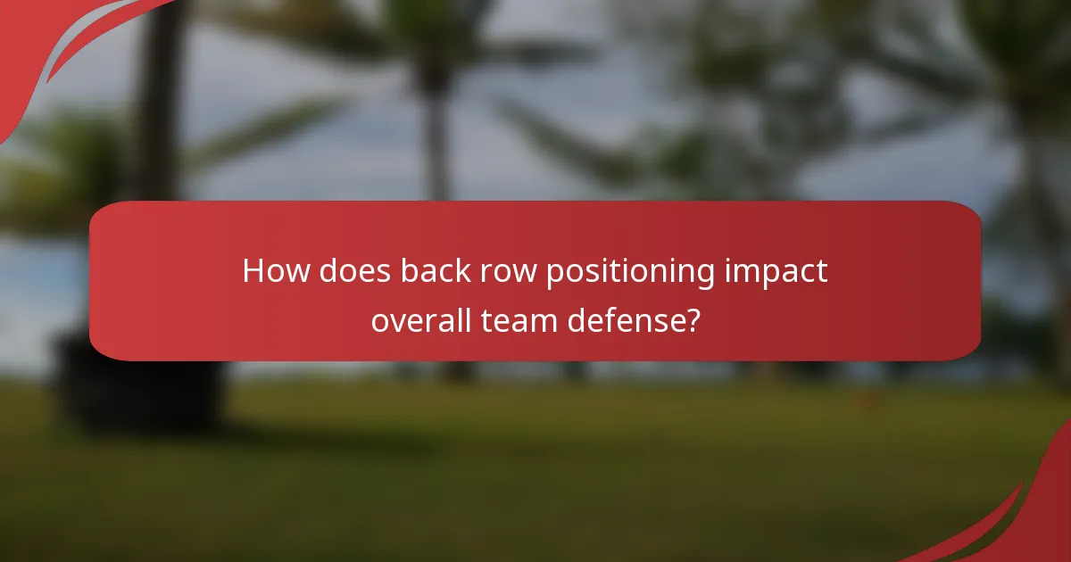 How does back row positioning impact overall team defense?